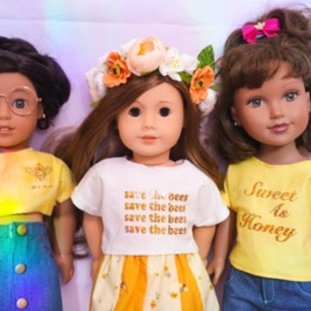 Bee-lightful graphic tees for 18 inch dolls like American Girl